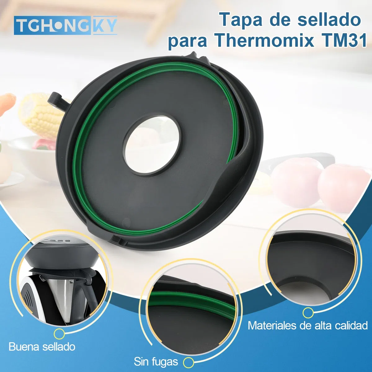 Tapa de Olla para Thermomix TM31 Tapa Robot de Cocina Accesorios para Thermomix TM31 Buen Efecto de Sellado para Evitar Fugas Incluye Cepillo de Limpieza