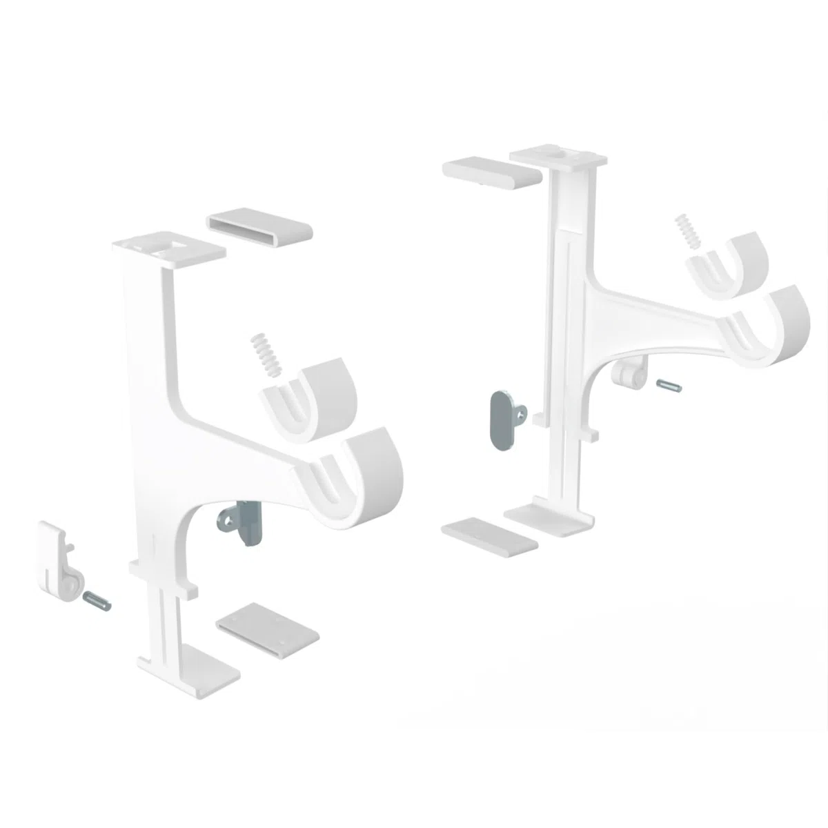 Juego de 2 soportes para varillas de cortina, sin perforación y con adhesión, fijación para cajón de persianas, 14-24 cm, D20-28 mm, blanco, calidad francesa