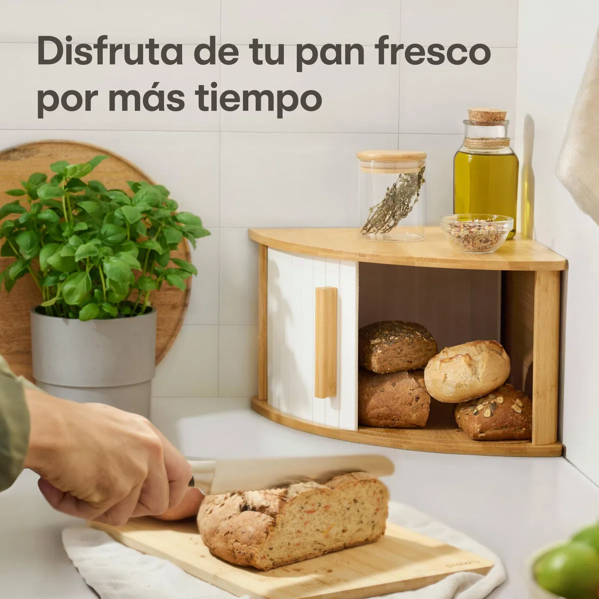 Praknu Panera de Esquina de Madera con Puerta Deslizante – Ahorra Espacio – Conserva el Pan Fresco por Más Tiempo – Montaje Sencillo con Guía (Blanco)