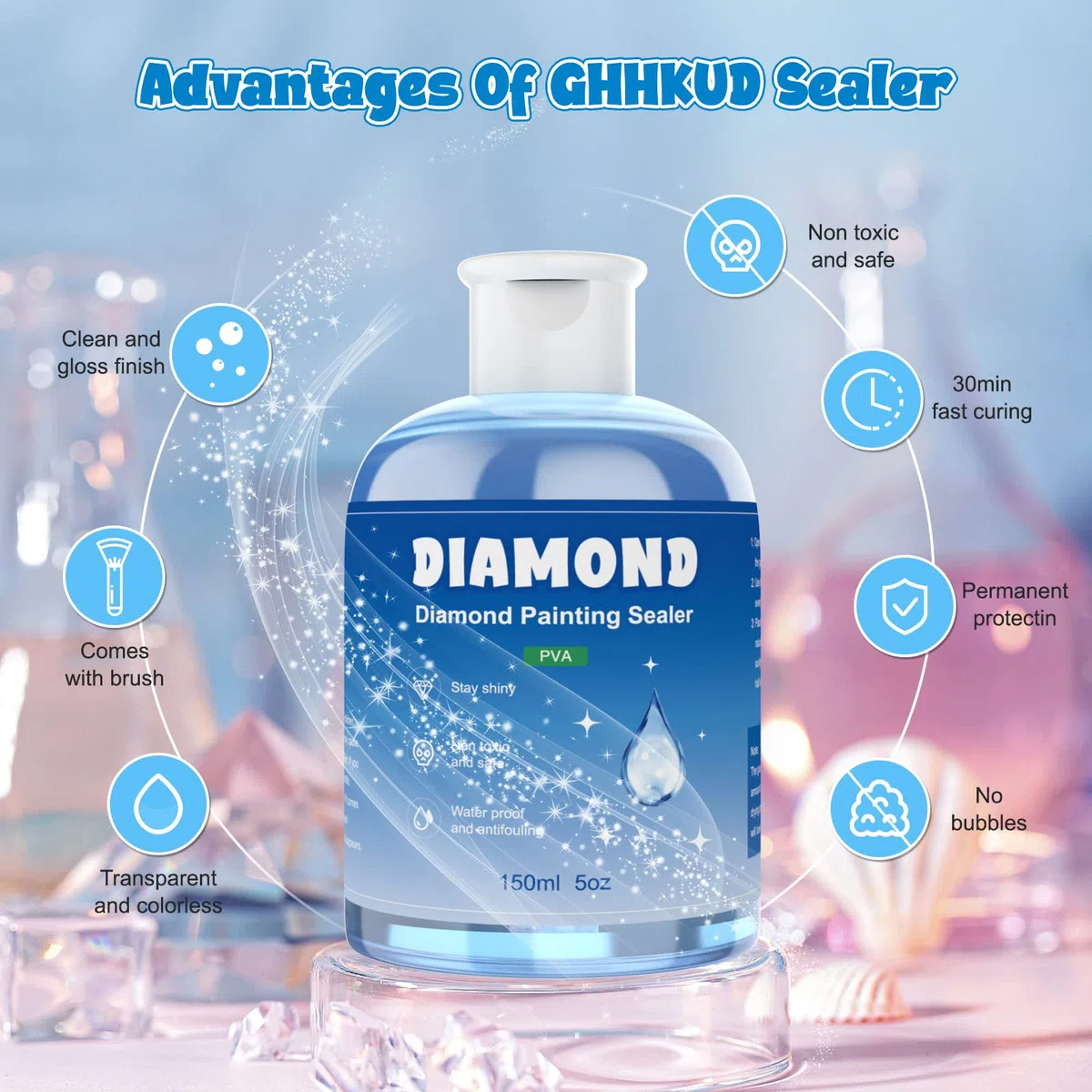 GHHKUD Sellador Transparente para Pintura de Diamante, Diamond Painting Kit Completo, Diamond Painting Accesorios, Protección para Fijar y Sellar Diamantes, para 5D Diamond Painting–450 ml