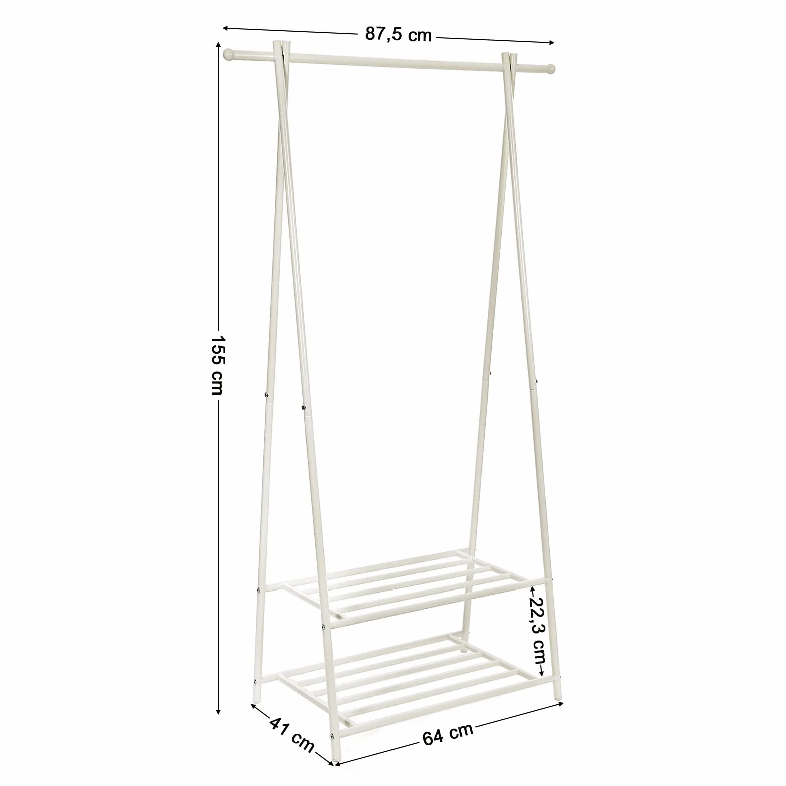 SONGMICS Perchero con Estante de 2 Niveles para Zapatos y Cestas, Estructura Metálica, Ahorra Espacio, Ideal para Dormitorio, Entrada, Oficina y Más, Blanco Cremoso HSR05W