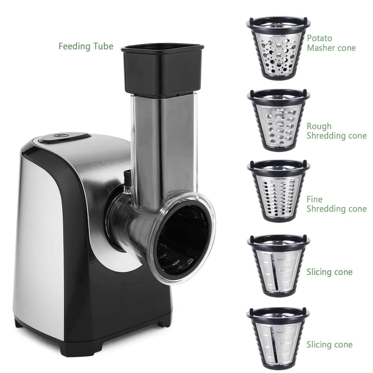 COOCHEER Cortador eléctrico de verduras | Rallador profesional de 150 W 5 en 1 con tambores de corte para verduras, queso, nueces, hogar y preparación de ensaladas, apto para lavavajillas
