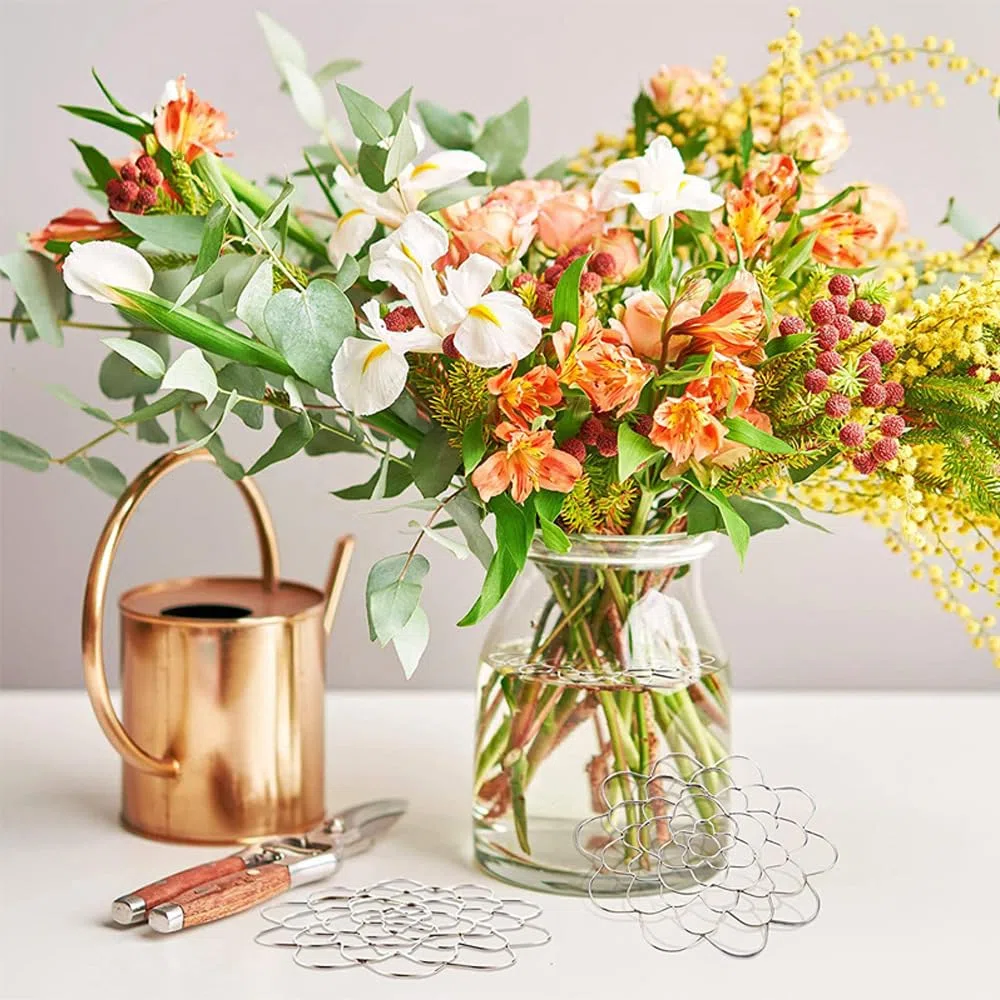 Genérico Auxiliaryn Stainless Steel Floral Grid Organizer, Plant Flowers Stem Grid Holder Insert, Reusable Flower Arrangement Holder, Flower Arranging Aid for Vases Bouquets (3Pcs-Gold - 4+5+6in)