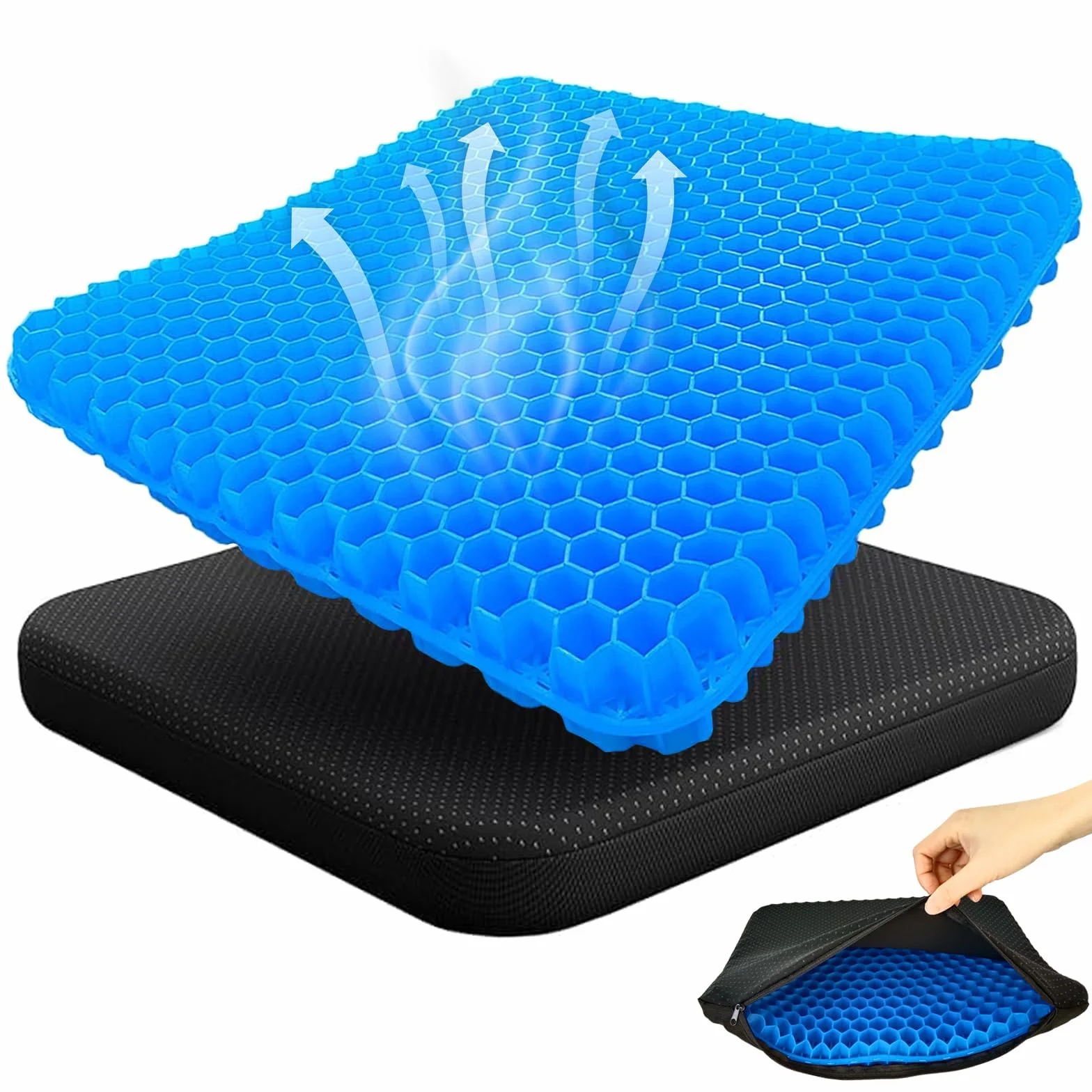 Cojin coxis Gel, Cojin antiescaras para Silla de Oficina Asiento para coxis ortopedico Apoyo Transpirable Cojin Ergonomico con Funda Antideslizante Cojín Postural para Coche, Oficina y Silla Ruedas