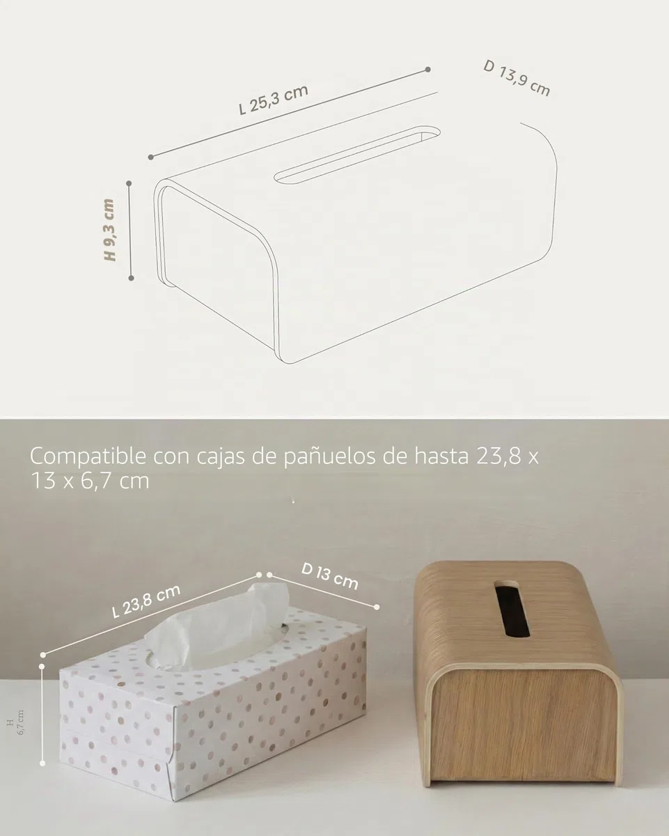 Kazai. Caja para pañuelos de Papel 'Toke' | Chapa de Madera auténtica certificada FSC | Dispensador de toallitas húmedas con diseño escandinavo sostenible | Roble