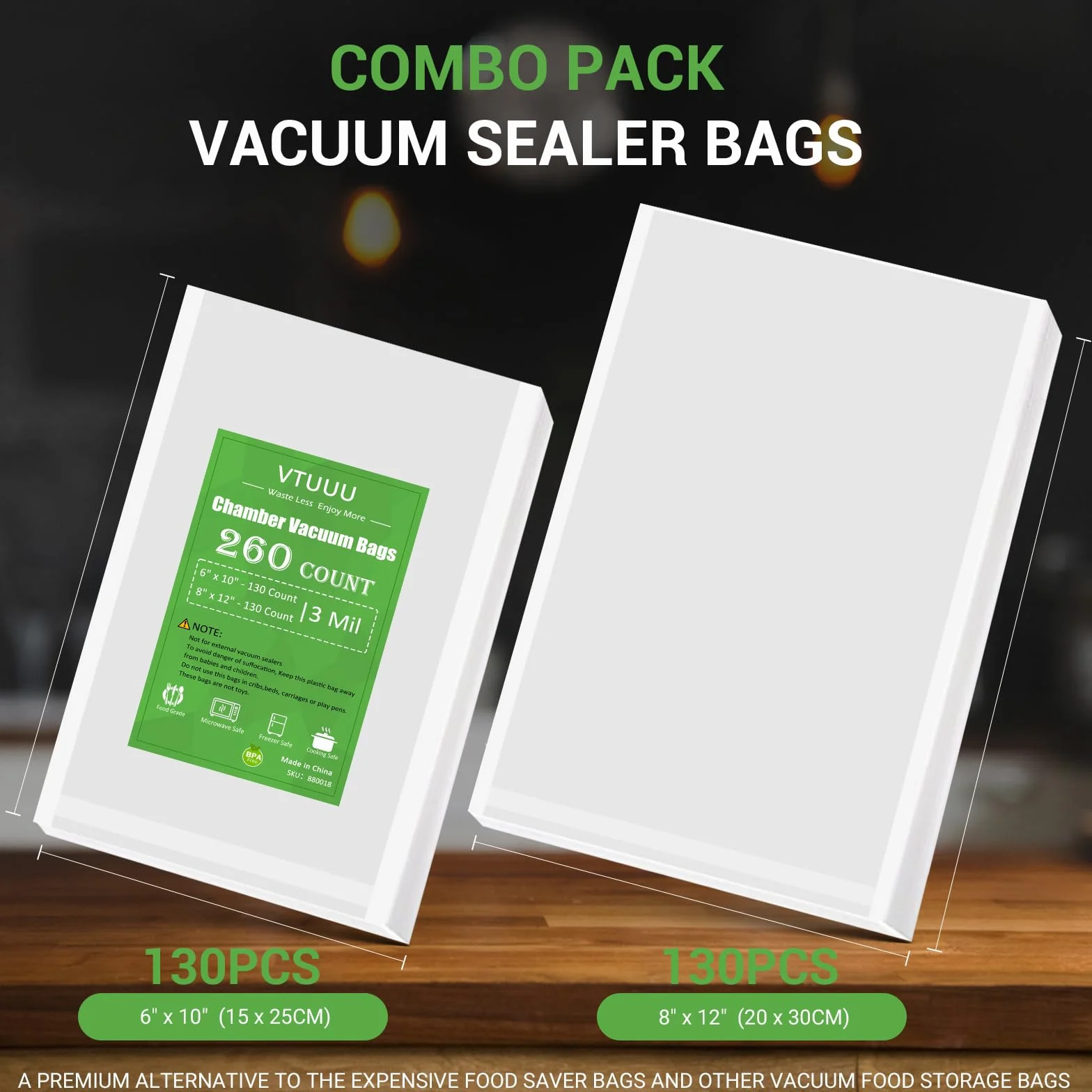 Bolsas selladoras al vacío de cámara de 260 cuartos de galón, tamaño de 8 x 12 pulgadas, tamaño de pinta de 6 x 10 pulgadas para bolsas de cámara de vacío, bolsas de vacío de cámara precortadas,