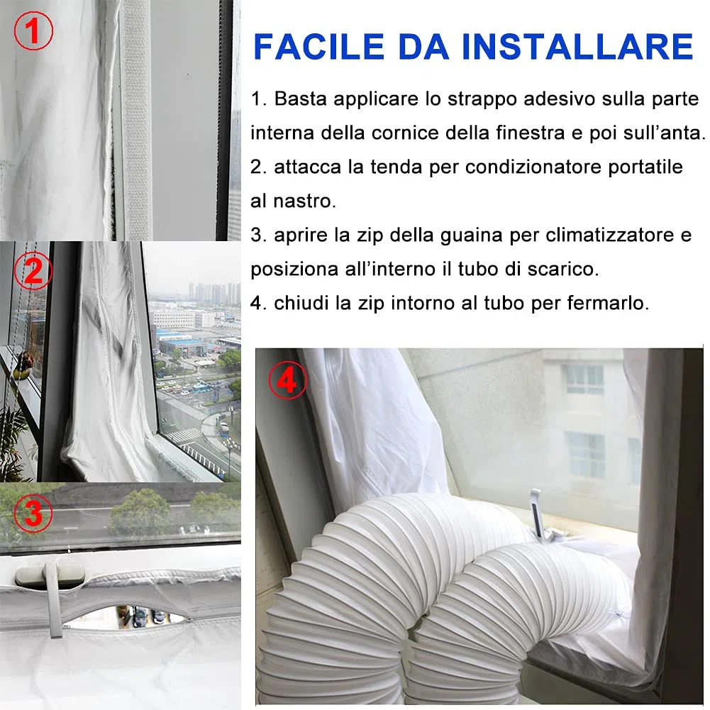 Cubierta Aislante para Ventanas y Puertas para Aparatos De Aire Acondicionado Portátiles y Secadoras. Fácil Instalación Evita La Entrada de Mosquitos,Máximo de Doble apertura 400M