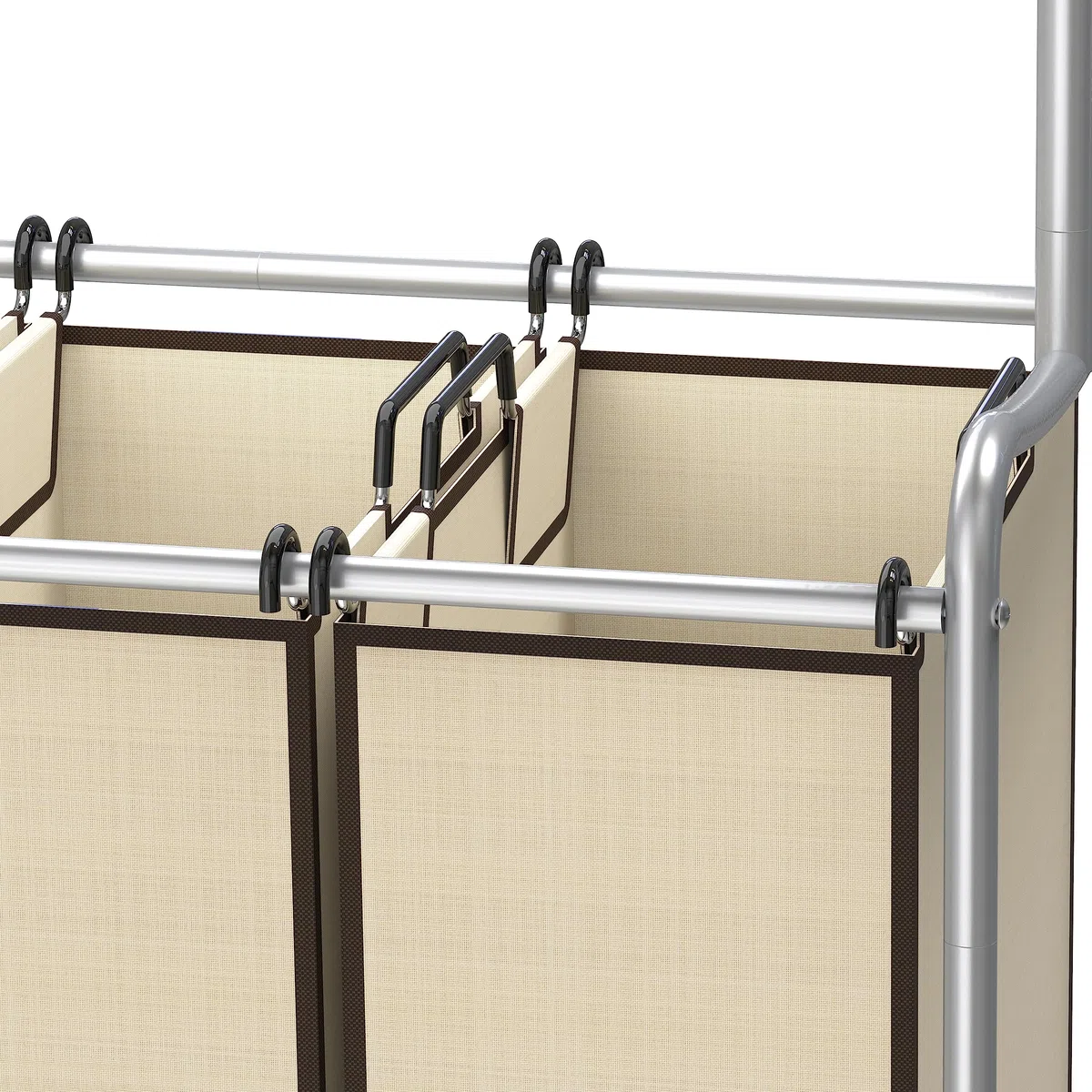 DecoBros - Carrito clasificador de ropa sucia de 3 bolsas con barra para colgar
