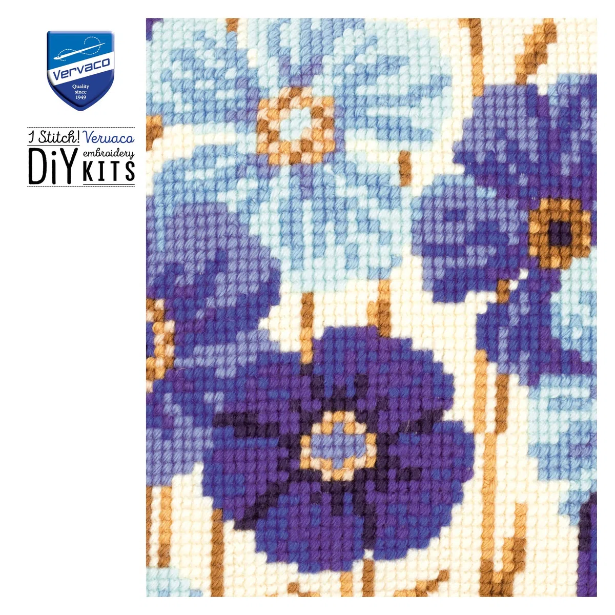 Vervaco Punto De Cruz Kit Cojin Decorativo ANÉMONAS AZULES Manualidades Adultos Decoracion Bordar Kit Principiantes Completo DIY Bordado Creativo Regalo ca. 40x40 cm Cross Stitch Embroidery
