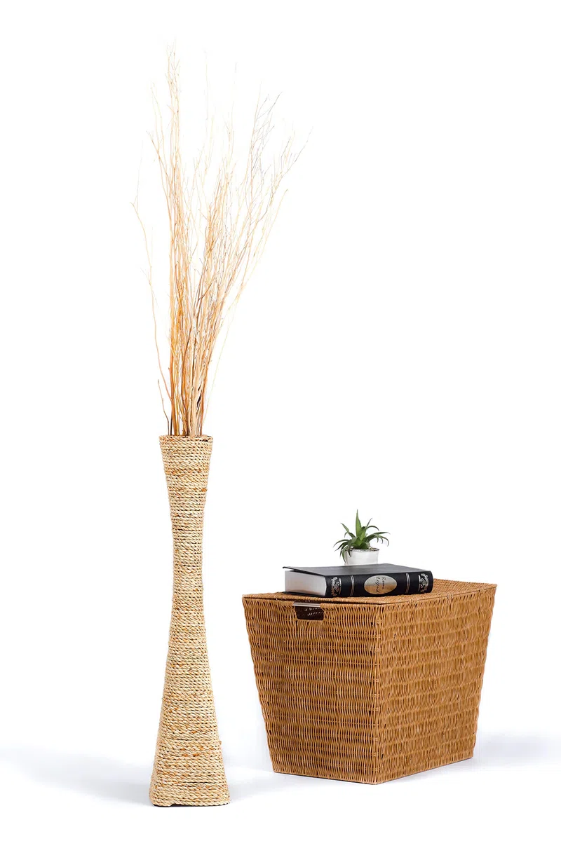 Leewadee Gran Jarrón de Suelo 70 cm Jacinto De Agua para Salón | Jarrón Deco para Salón, para Pampa & ramas. Fibra natural, sin agua. Boho & coastal