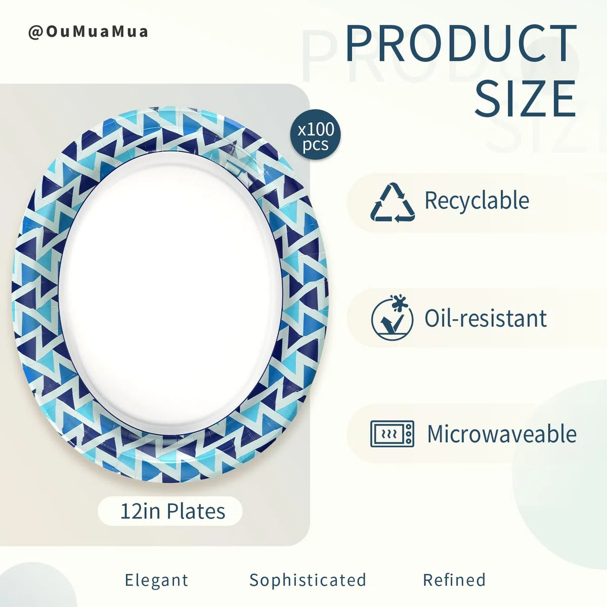 OuMuaMua Platos de papel de 12 pulgadas, 100 platos desechables grandes, a prueba de remojo y resistentes a los cortes, aptos para microondas, platos de papel ovalados resistentes a granel para