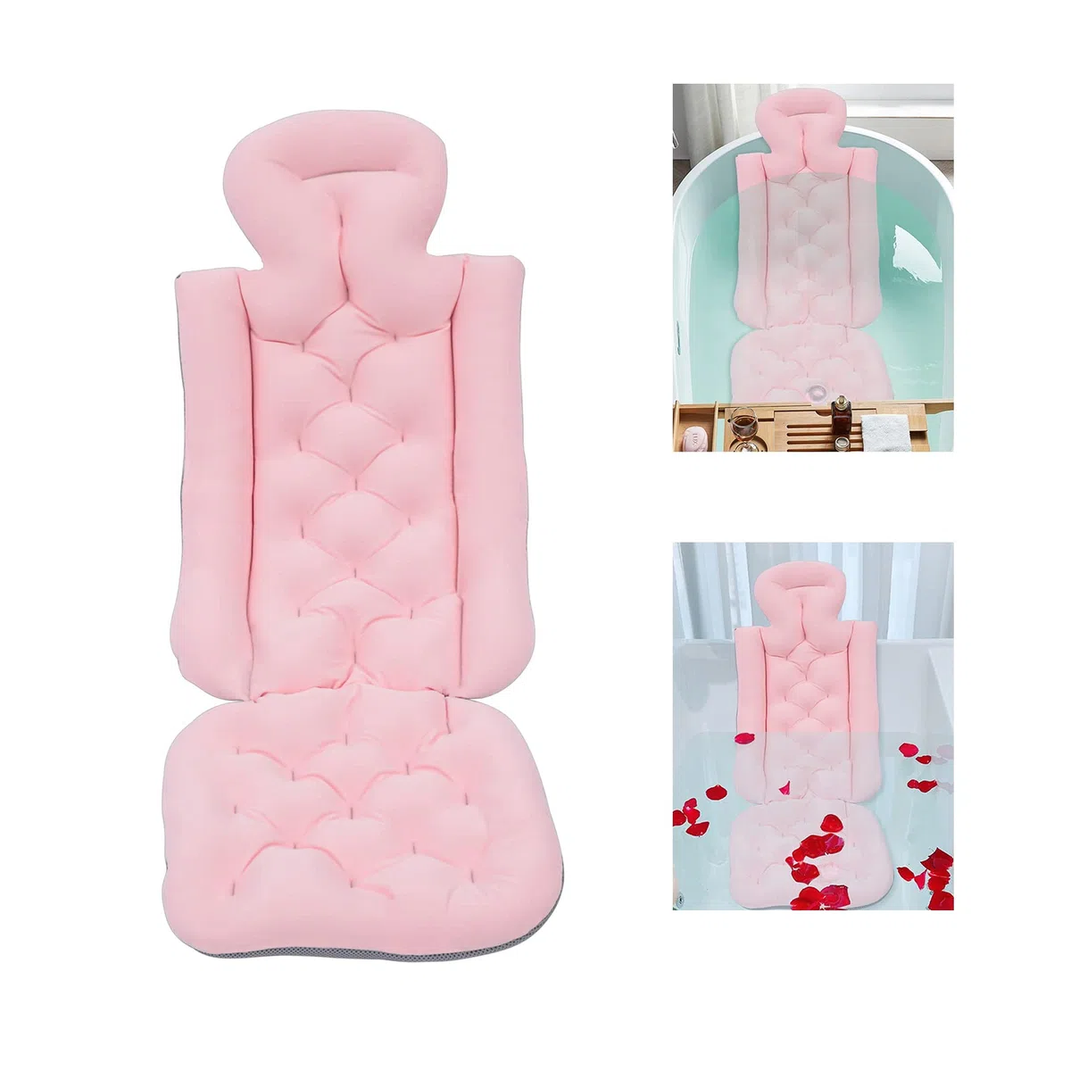 Almohada de baño de cuerpo completo, soporte para la espalda, transpirable, extraíble, lavable, accesorio de bañera para adultos, evita el deslizamiento, cojín para bañera con fuertes ventosas para
