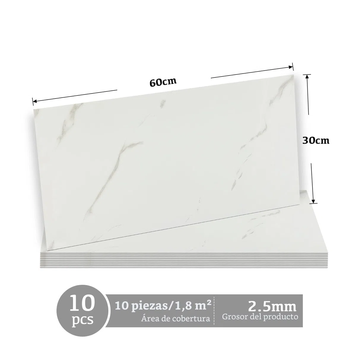 Abyssaly 10 Pièces Azulejos Adhesivos Cocina 60 x 30 cm, Mármol Azulejos Adhesivos Baño PVC, Impermeables Blanco Vinilo Adhesivo Pared Cocina, Baño, Ducha, Lavadero, Salón