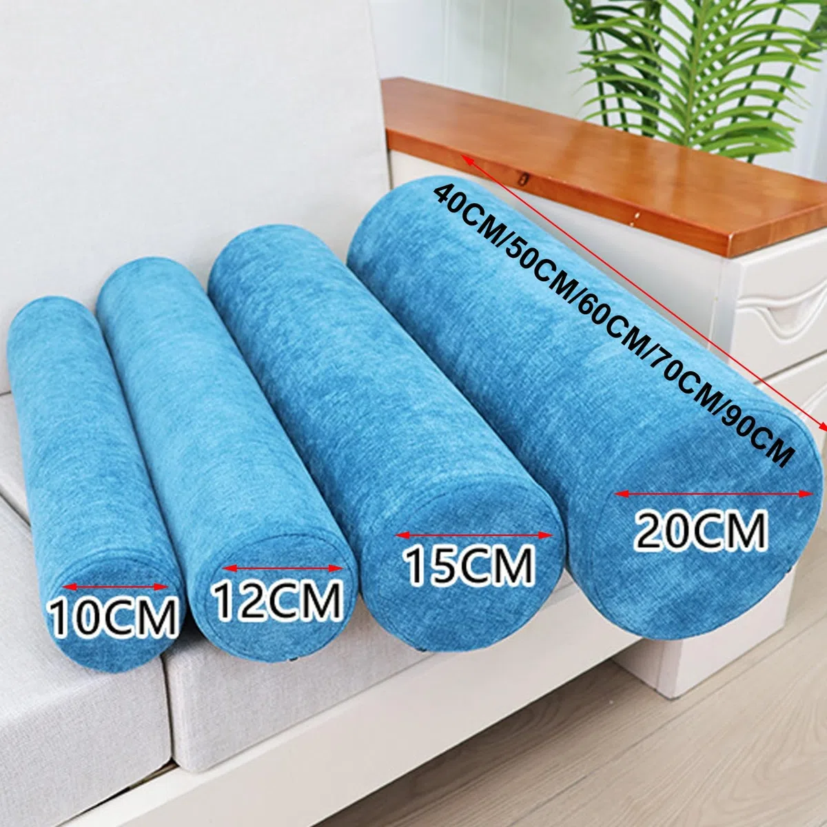 Almohada Cilíndrica, Forma Redonda Alargada Suave Cómoda Tela de Lino, para Cabeza Espalda Piernas y Yoga, Cojín Sofá Cervical Apto para Cama(Khaki,15 x 90 cm)