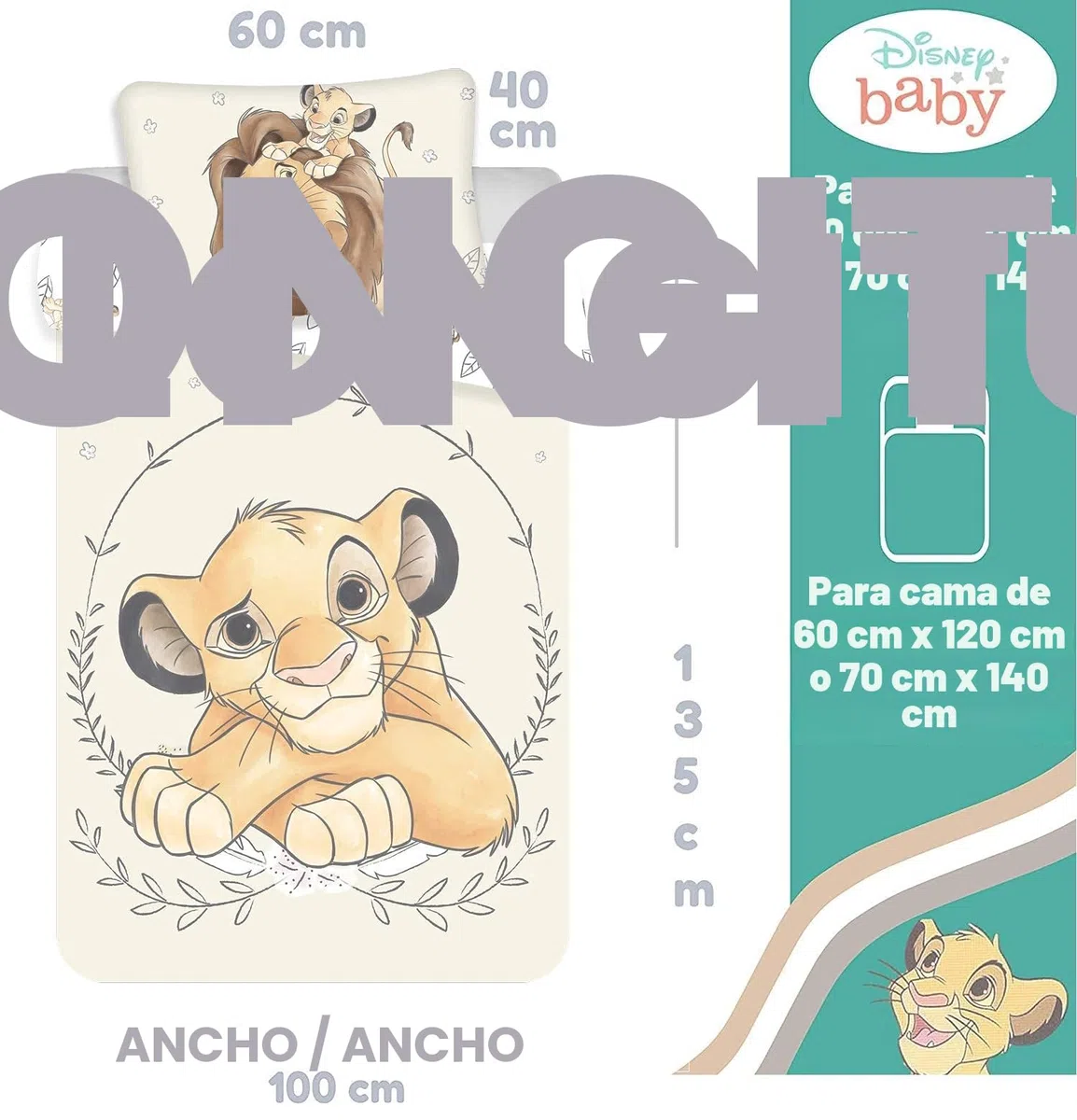 Funda nórdica de 100 x 135 cm y funda de almohada de 40 x 60 cm | Juego de cama de El rey león para cama de 60 x 120 o 70 x 140 cm | Juego de cama Disney