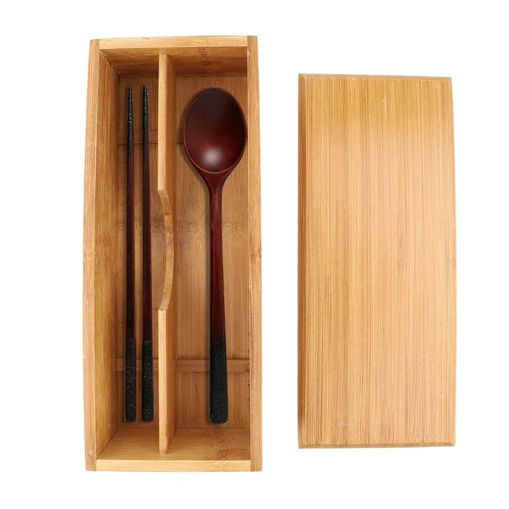 Caja De Cubiertos De Madera, Estilo Japonés Pequeño Cajón Organizador Utensilios Cocina Caja Almacenamiento Palillos Caja Almacenamiento Con Tapa Para La Encimera La Cocina 10.6 X 4.3 X 2.5 Pulgadas