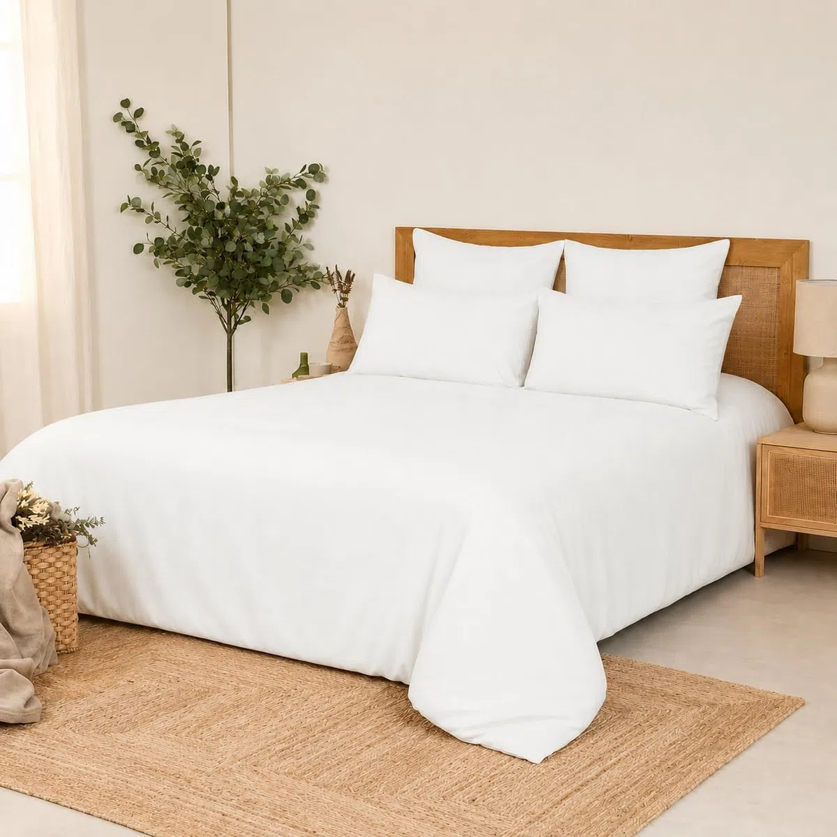 TRAMAS+ Funda Nórdica 100% Algodón, Cama 150, Funda edredón de 220x220cm y 2 Funda de Almohada 90x45cm, Certificado Oeko Tex - Blanco