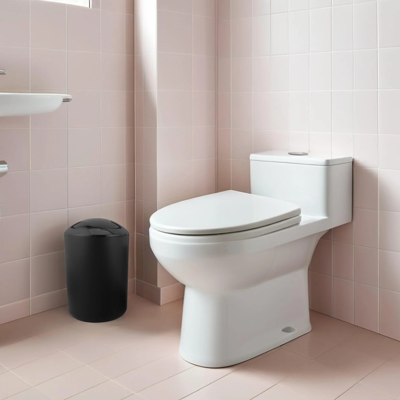 GANAZONO Set de Accesorios de Baño Negro de 6 Piezas con Dispensador de Jabón, Porta Cepillos Dentales, Escobillero y Papelera, Resistente Humedad y Fácil de Limpiar para Baño