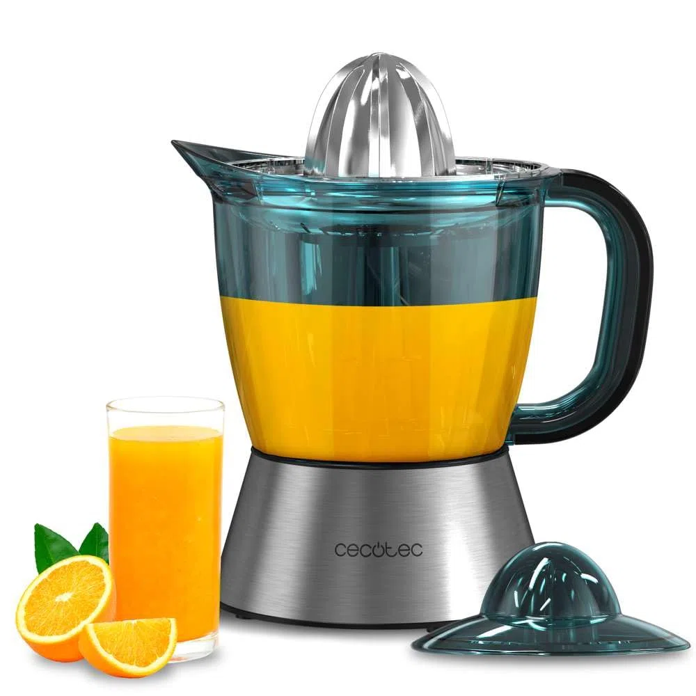 Cecotec Exprimidor Zitra Full Steel, 60W de Potencia, Filtro Acero Inoxidable, 2 Conos desmontables, Doble Sentido de Giro, Apto Lavavajillas, Tambor Calibrado en ml, 1 L