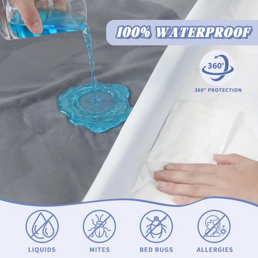 DUJUIKE Funda de colchón Impermeable, Protector de colchón con Cremallera, Impermeable, Suave, Resistente a chinches y ácaros del Polvo, hipoalergénico, Lavable a máquina (Gris, 90 x 190 x 30 cm)