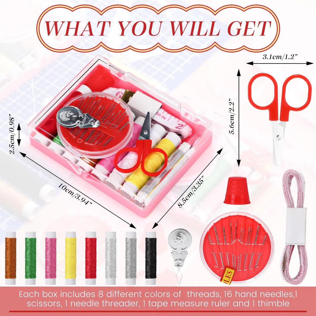 Knitgrip Paquete de 24 unidades de 12 kits de costura a granel, mini kit de costura de emergencia, caja de almacenamiento con hilos, tijeras y agujas para principiantes en casa