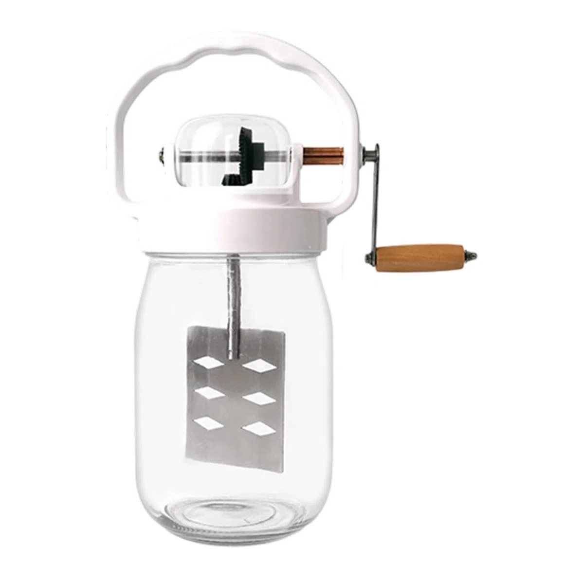 Batidora de Manivela 1500 ml batidora manual de cocina para mantequilla | con Frasco de Vidrio y Varillas Mezcladoras Manuales para Repostería, Cocina, Niños, Harina, Alimentos, Mermelada,