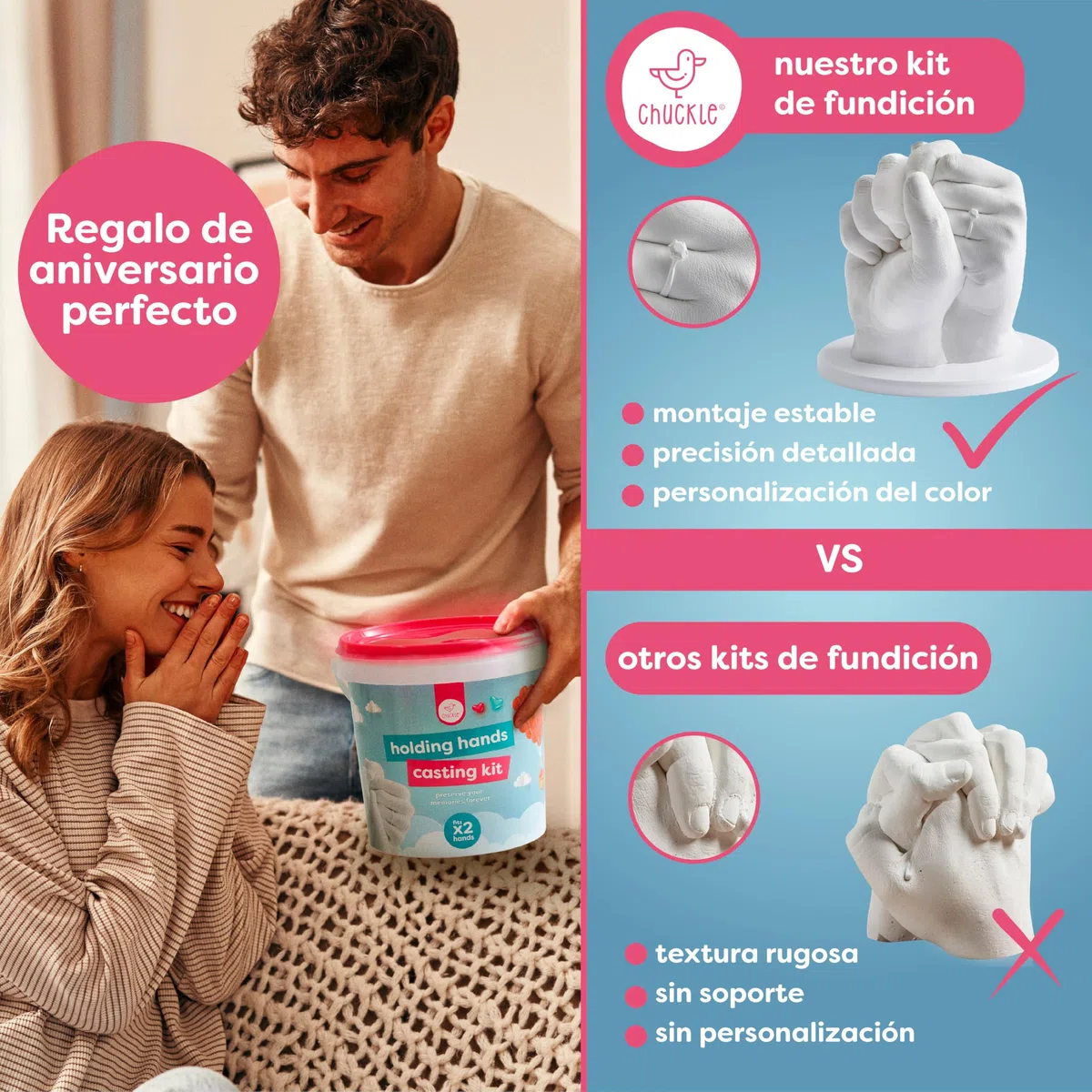 chuckle Kit 3D de Molde de Manos - Set Completo de Escultura con Base, Pinturas y Yeso - Regalo Original para Parejas, Madres o Padres