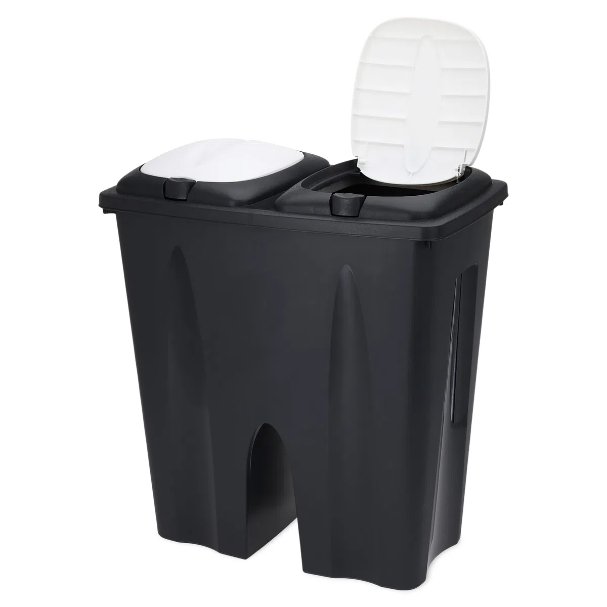 Duo - Cubo de basura doble rectangular de 50 litros (2 compartimentos de 25 l). Cubo separador de basura, color negro, con tapa