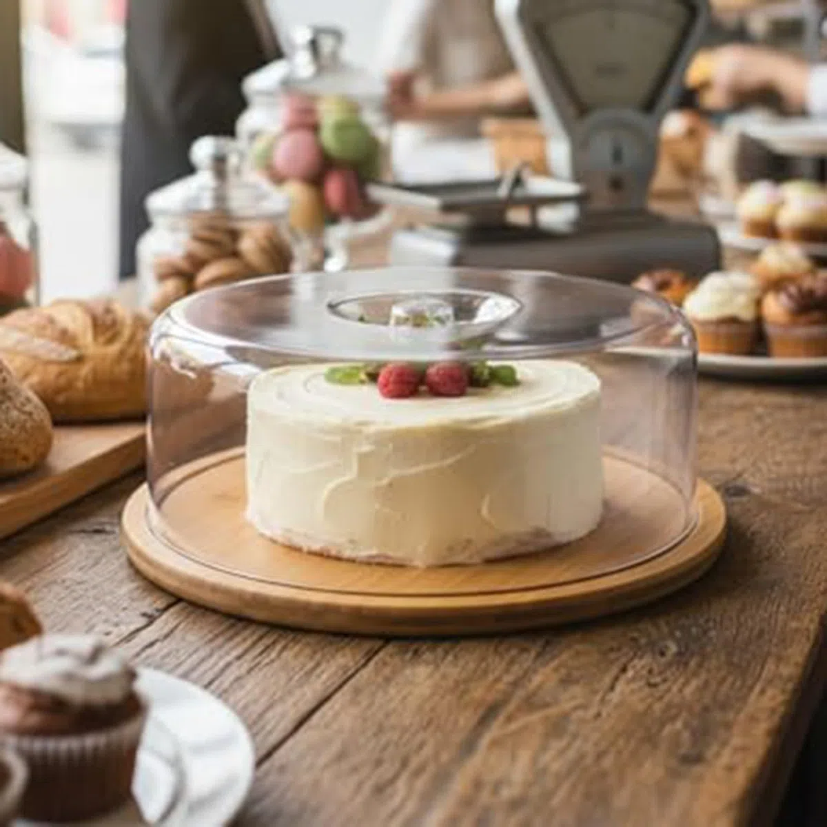 Soporte de madera para tartas con tapa de cúpula, bandeja redonda de 10 pulgadas para bodas, fiestas, cubierta protectora que mantiene los pasteles frescos, elegante plato de exhibición de