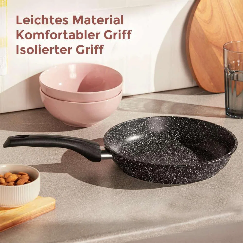 Artwelt Sartenes con revestimiento de granito y mango resistente al calor, antiadherente, de aluminio, color negro y apto para lavavajillas, sin PFOA, 3 piezas, 20/24/28 cm