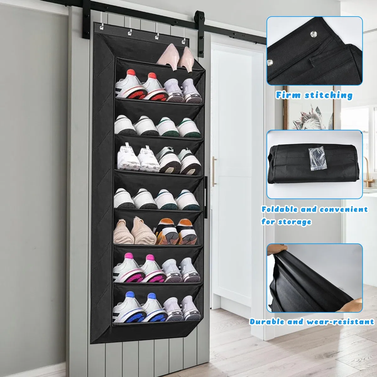 Zapatero Puerta,Zapatero Colgante,Organizador Zapatos Puerta,8 Capas Zapateros Detrás de la Puertas,Puede Colgar en la Puertas o en el Armario,Diseñado para Cualquier Sapateira Almacenamiento (Negro)