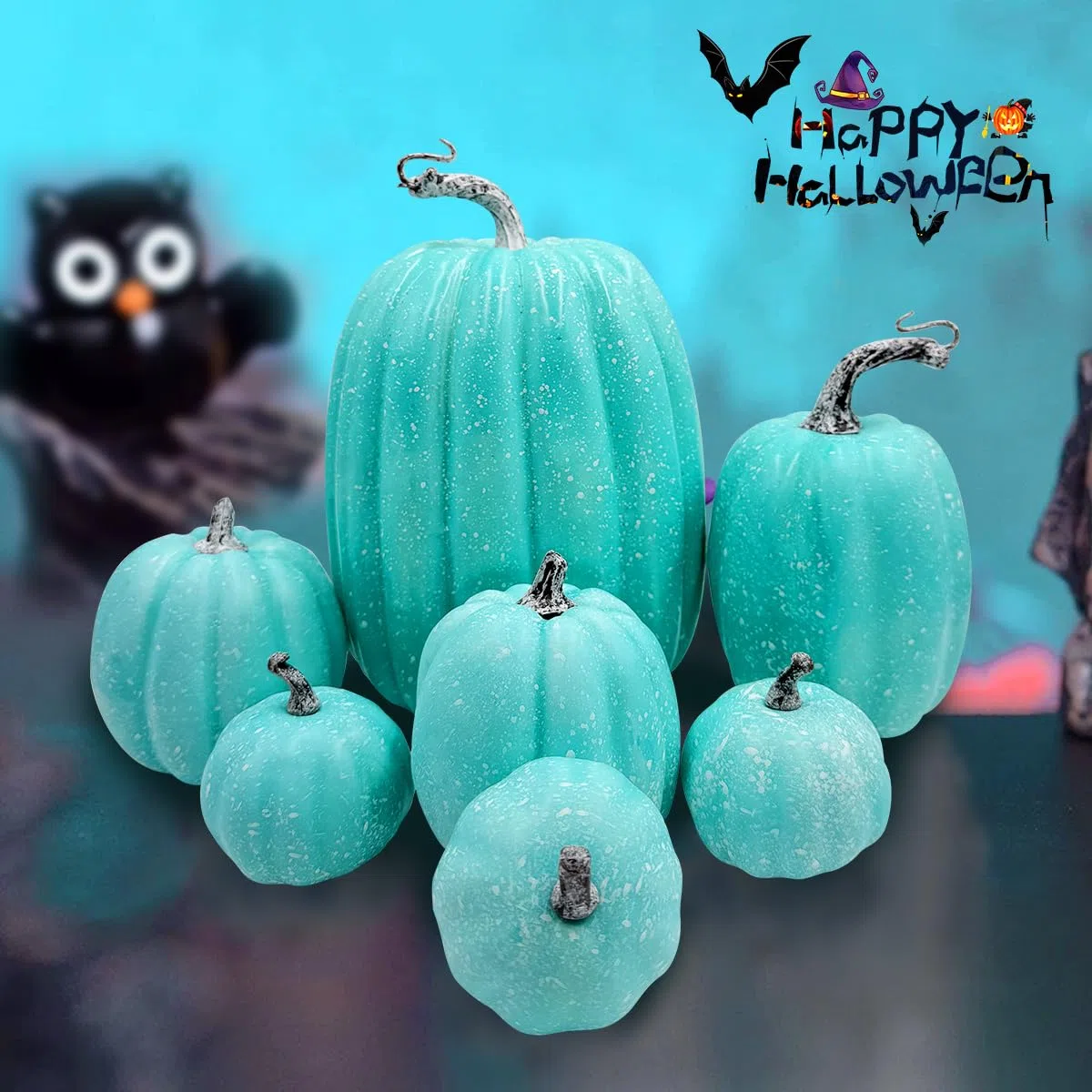 7 Piezas de Calabazas Artificiales Azules, Calabazas de Espuma para otoño, Temporada de otoño, Halloween, día Festivo, Festival, Decoraciones de Mesa (Azul)