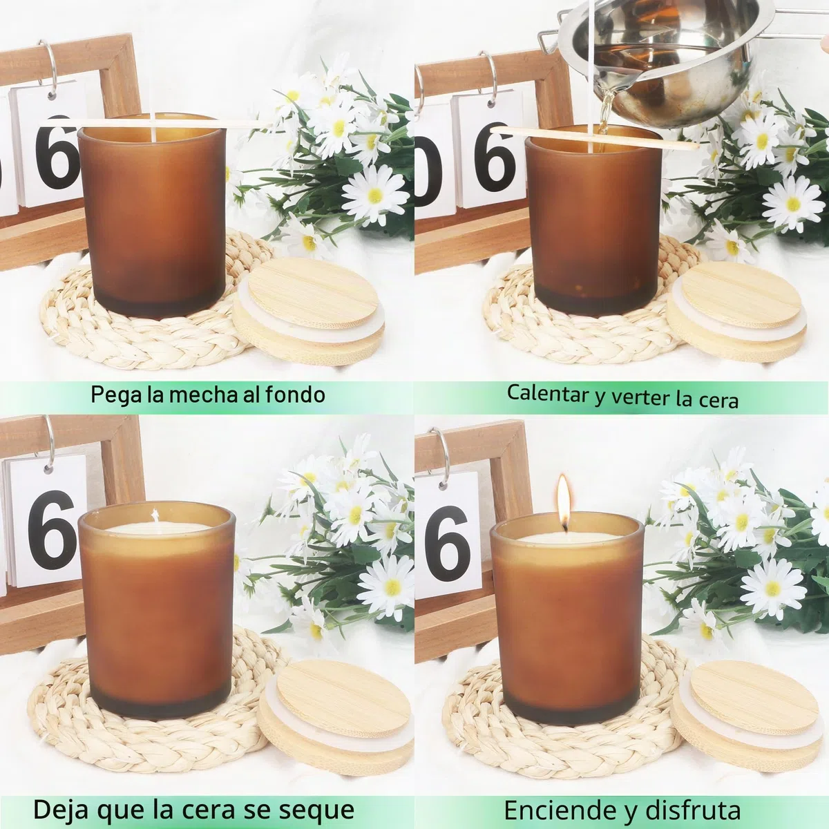 MILIVIXAY Paquete de 12 tarros de cristal grueso ámbar esmerilado de 7 onzas con tapas, tarro vacío a granel para hacer velas, recipientes de especias y polvo.