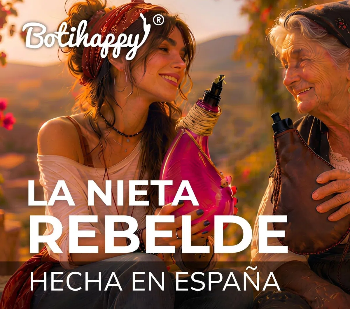 Pack 2 Botihappy - La nieta rebelde de la milenaria bota de vino - Hecha en España para los nuevos tiempos - Congelable, lavable, sin olor ni sabor, sin fugas, sin BPA y muy divertida