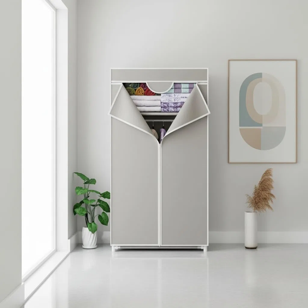 INDE MOBLEKIT | Armario Desmontable de Tela 75x46x160 cm, Ropero Auxiliar con Cremallera y Estructura Metálica, Armario de Tela TNT para Dormitorio, Almacenaje o Mudanzas