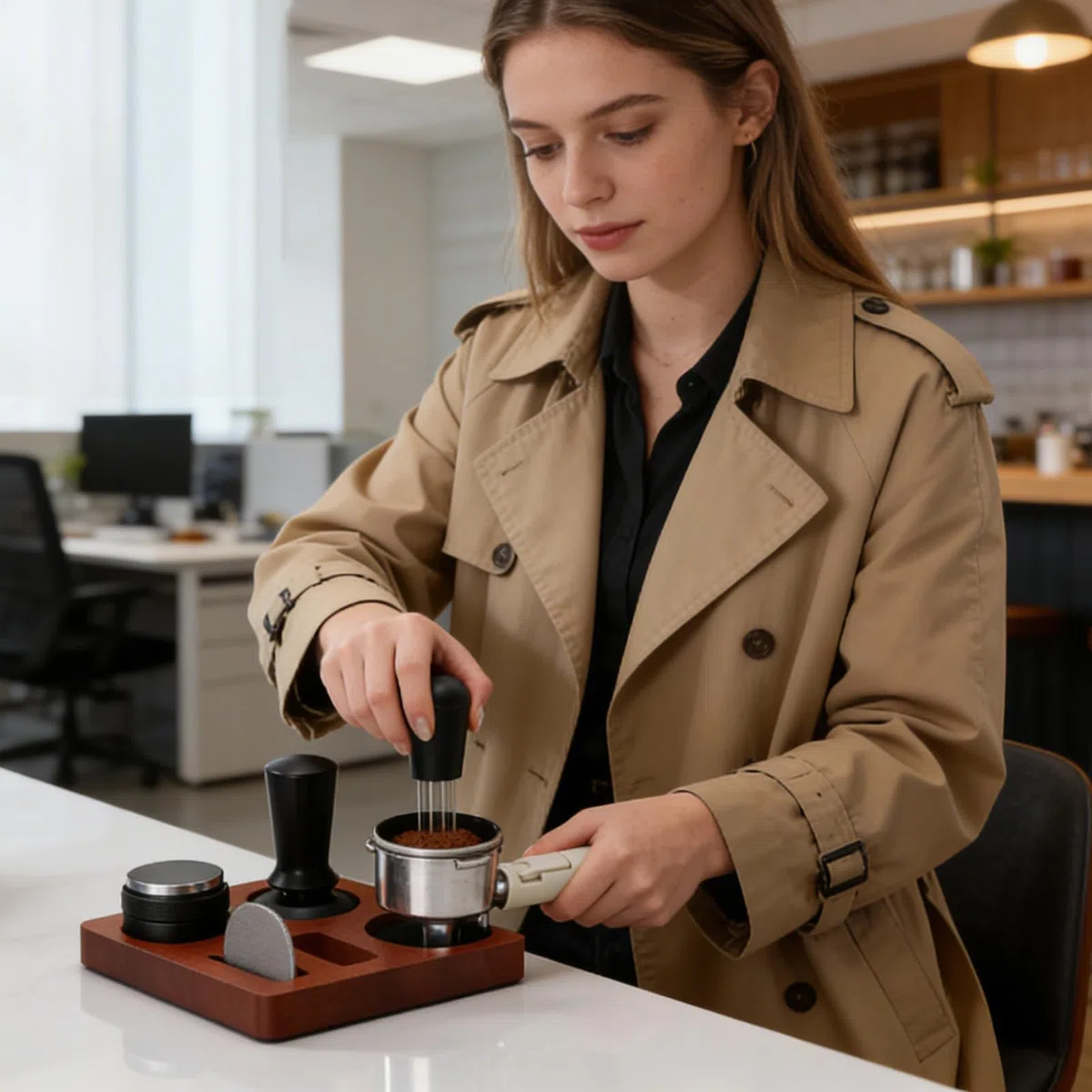 Set de apisonador para café 7 piezas ergonómico y antideslizante universal | Accesorios para Distribuidor de Café para en cocinas, estudios, bares, mostradores, tiendas, oficinas
