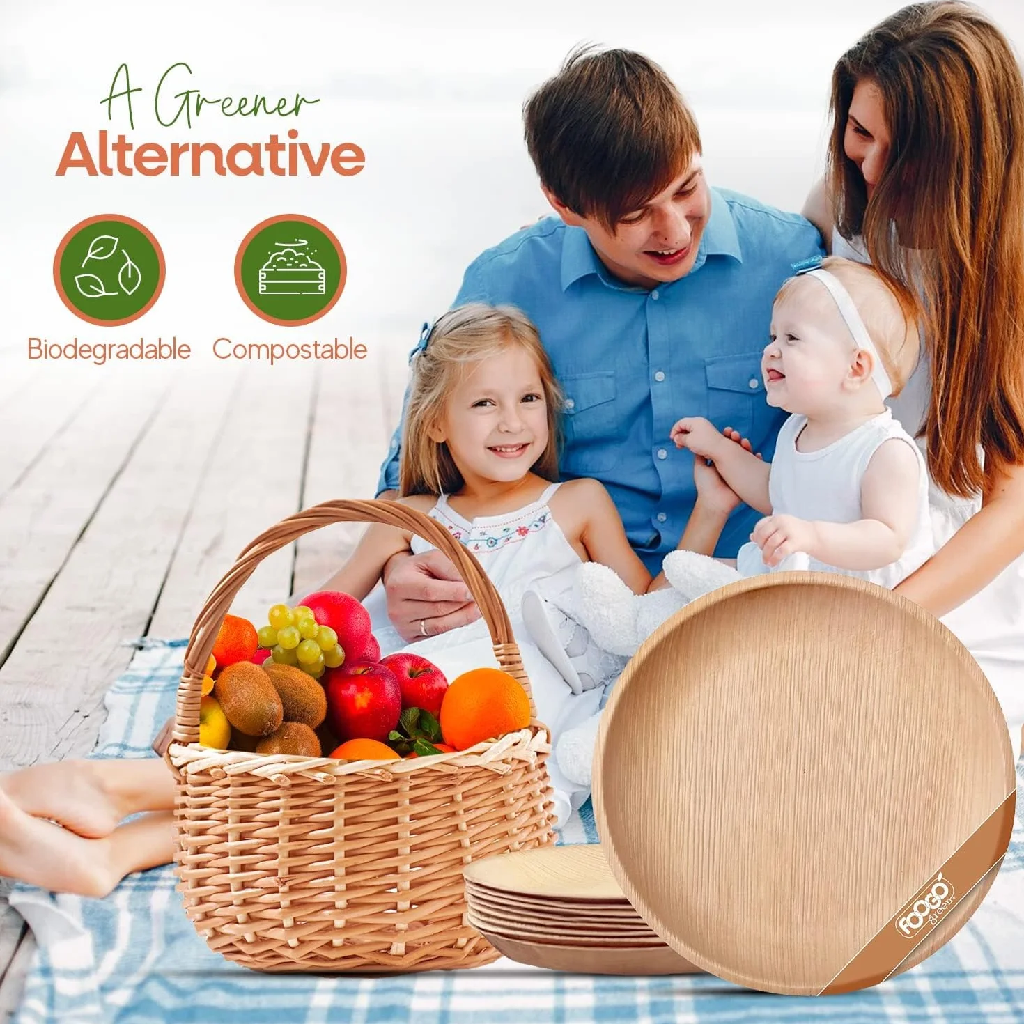 FOOGO Green 10 Bandejas Desechables de Hoja de Palma, Grandes 35x25 cm, Pizza, Entrantes, Canapés, Charcutería, Resistentes Como las Bandejas de Madera para Comida Caliente y Aperitivos