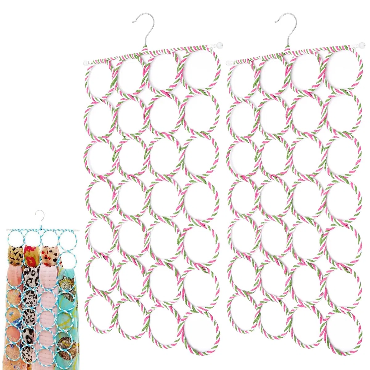 2 pcs Percha para Bufandas, DBAILY Percha Multifunción Bufanda Plegable Soporte de Exhibición para Almacenamiento Organizado de Huecos para Corbatas y Chales en su Armario(28 buche)