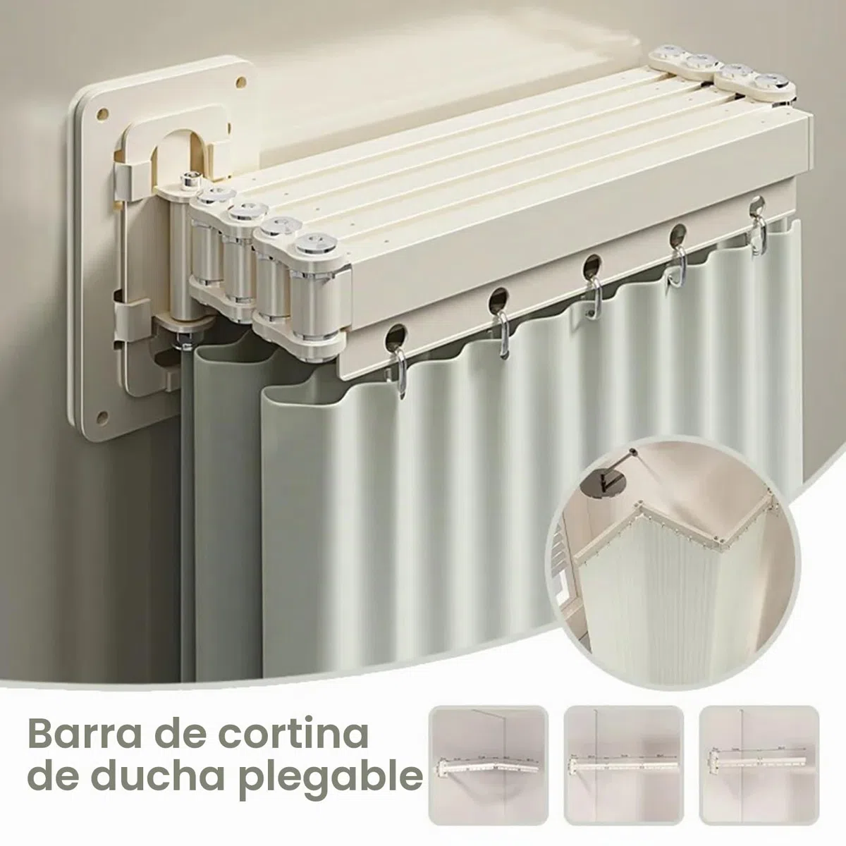 Cortina De Ducha Sin Taladrar Con Ventosa,Barra Cortina Ducha Con Ángulo Ajustable,Cortina Baño Fijación Con Ventosa,Impermeable Antimoho Para Esquinaesquina/Hotel/Baño(Blanco,92cm,3 Pieghe)