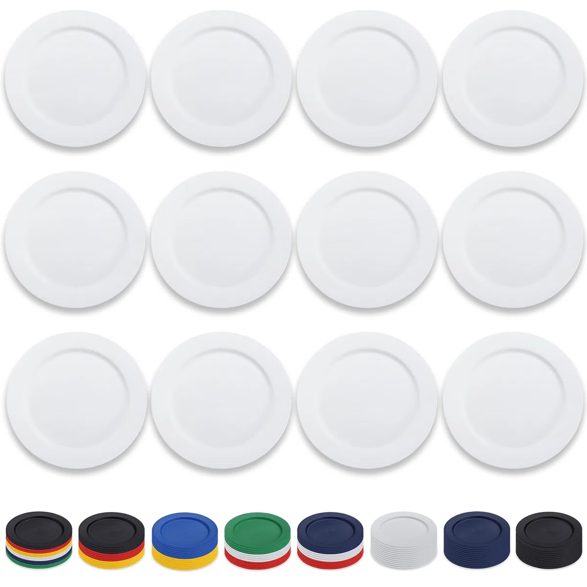Berglander platos de plástico blanco 12 piezas 25 cm, platos planos reutilizables, platos para ensaladas, cuencos para pasta, fáciles de transportar para el hogar, el jardín, el picnic