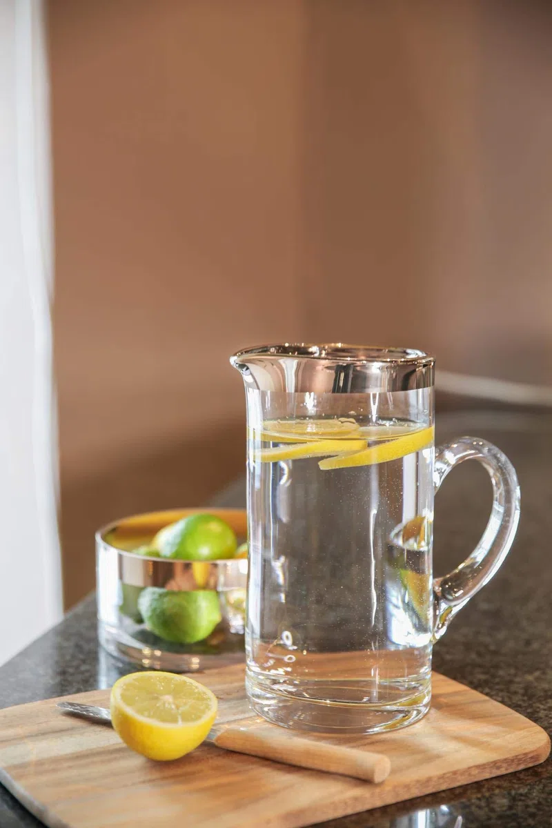 EDZARD Jarra Robert, vidrio soplado con borde de platino, altura 20 cm, capacidad 1 litro, cántaro, jug, taza, pitcher, jarron, para agua, zumo, té helado
