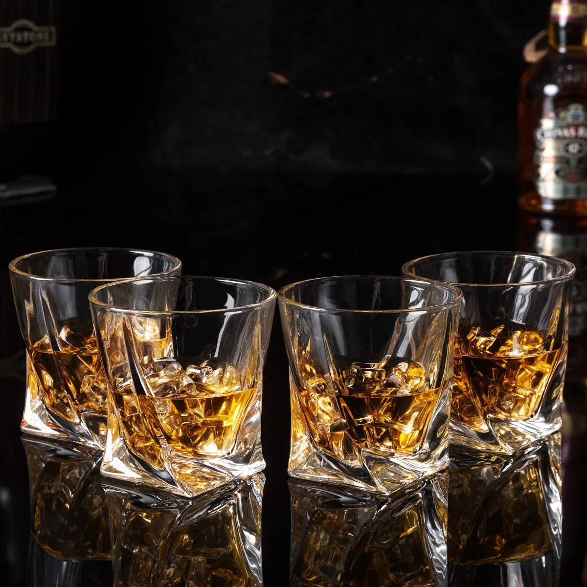 KANARS Vasos de Whisky, Copas de Whiskey Cristal para Bourbon, Scotch, Martini, Coñac, 300 ml, 4 Piezas, Caja de Regalo de Lujo