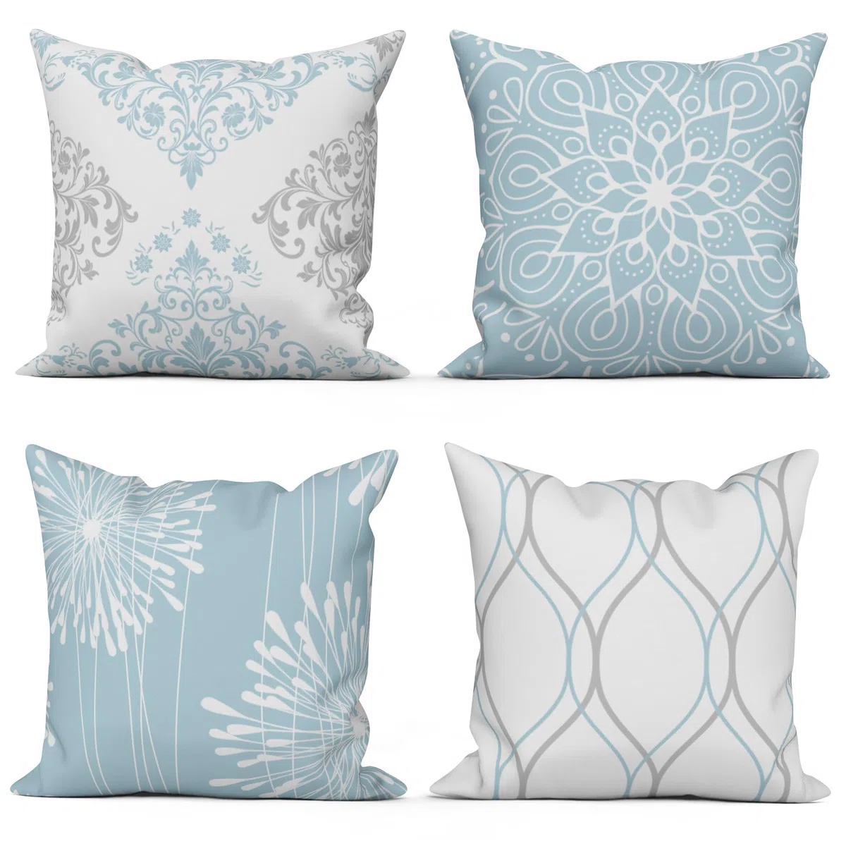 Azul Fundas de Cojín 45x45 Juego de 4, Azul y Blanco Moderno Sencillo Geométrico Estampado Rústico Cuadrado Sofá Decorativo Lavable Poliéster Lino Textil Jardín Funda de Almohada