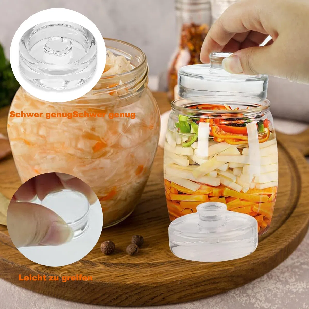 Pesos de Fermentación, 4 Piezas Pesas de Fermentación, Pesas Para Tarros de Conserva de Pepino, Pesas de Vidrio Para Fermentación Ø 7cm, Pesas de Vidrio Para Fermentación