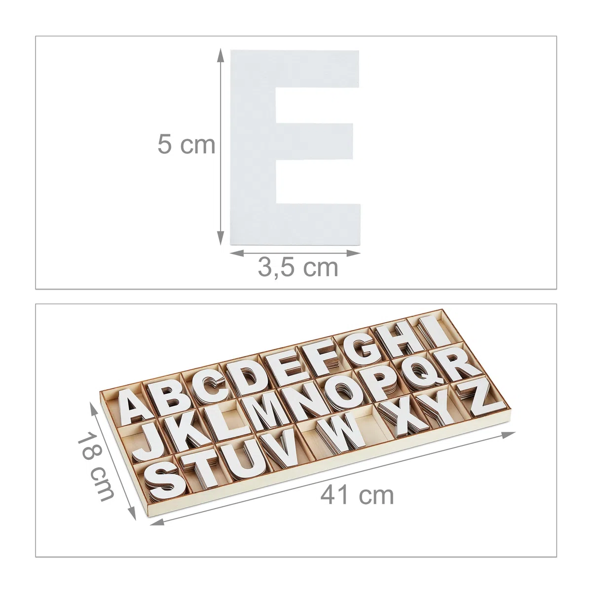 Relaxdays Set de Letras de Madera, 208 Uds., Mayúsculas A-Z, Hacer Manualidades, Alfabeto Decorativo, con Caja, Blanco