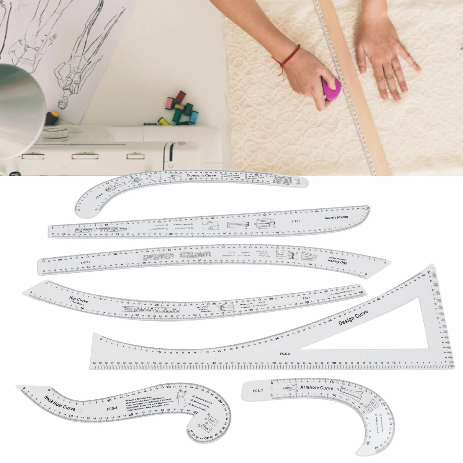 Regla de Curva Francesa, 7 Piezas de Regla de Costura Acrílica, Conjunto de Reglas de Reglas de Patrón de Curva Francesa Clara para Diseñadores, Fabricantes de Patrones y Sastres