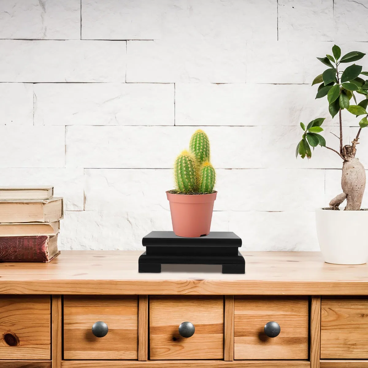 DOITOOL Base Cuadrada de Madera Maciza Natural para Soporte de Maceta, Bandeja Decorativa de 15 Cm Alto y 5 Cm Ancho, Soporte para Estatua de Buda y Jarrón, Accesorio Versátil