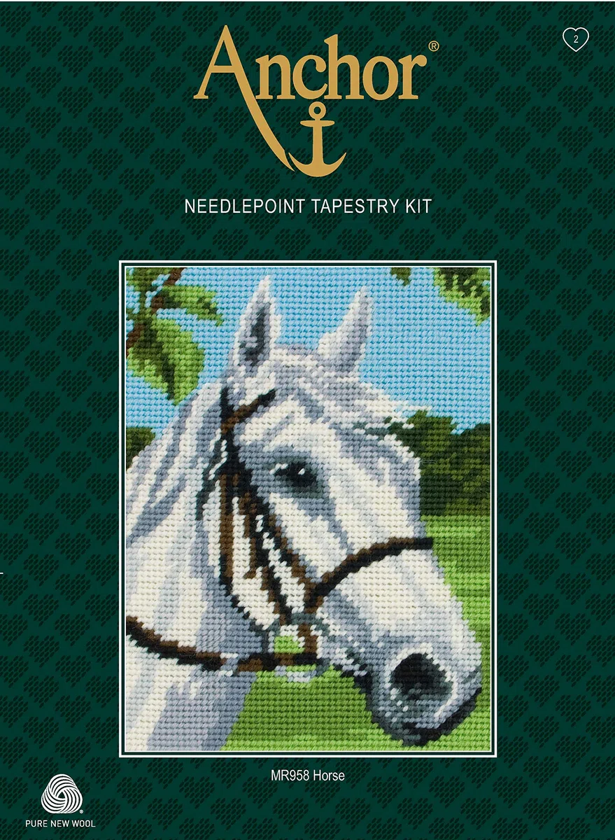 ANCHOR Stitch Kit de Tapiz: Principiante, Lona, Lana, Caballo Blanco, 14 x 18cm