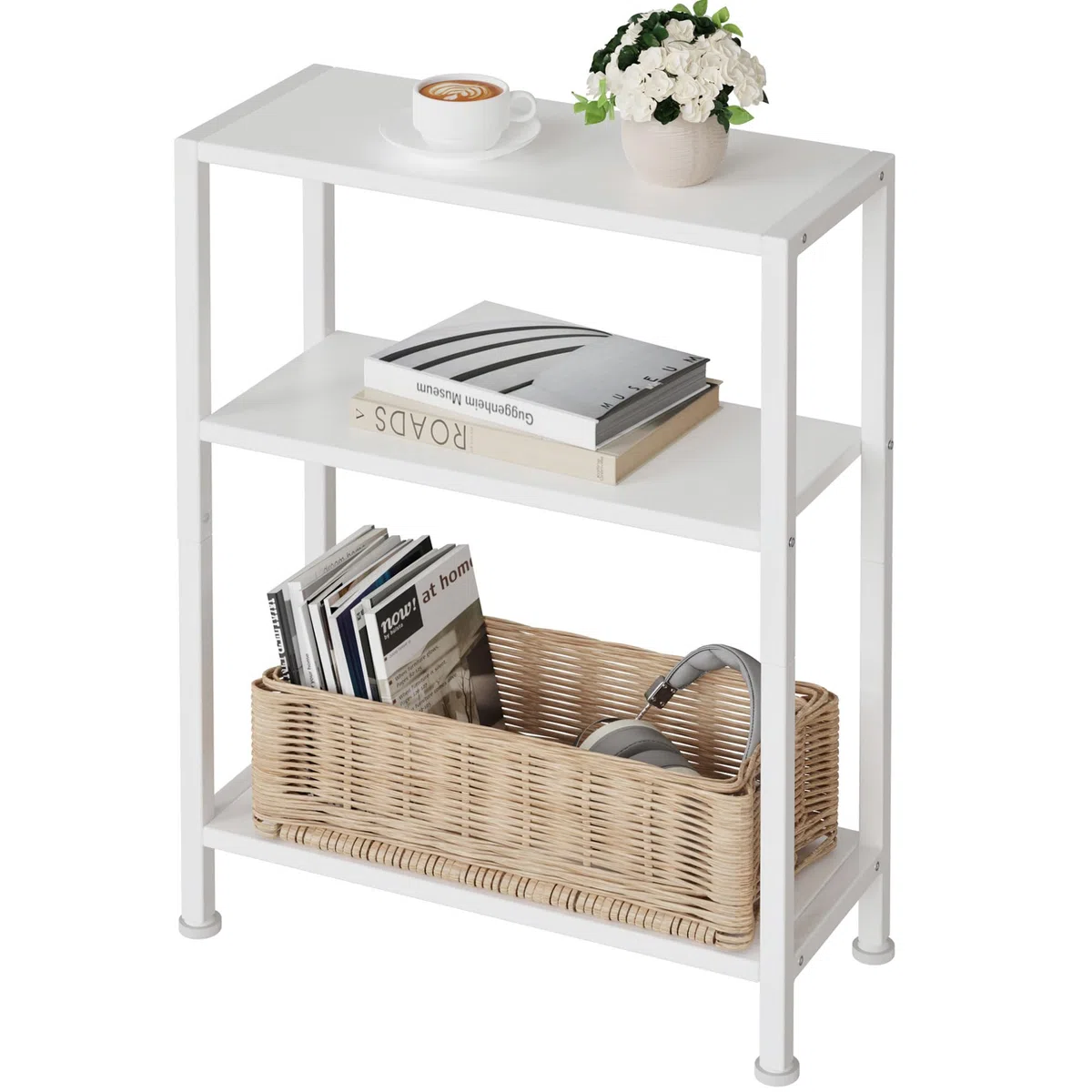 Mueble Auxiliar,Pequeña Mesita Mesa Auxiliar para Sofá Espacios Estrechos, Mesa Auxiliar Delgada Mesita de Noche para Sala Estar Dormitorio Oficina Blanco