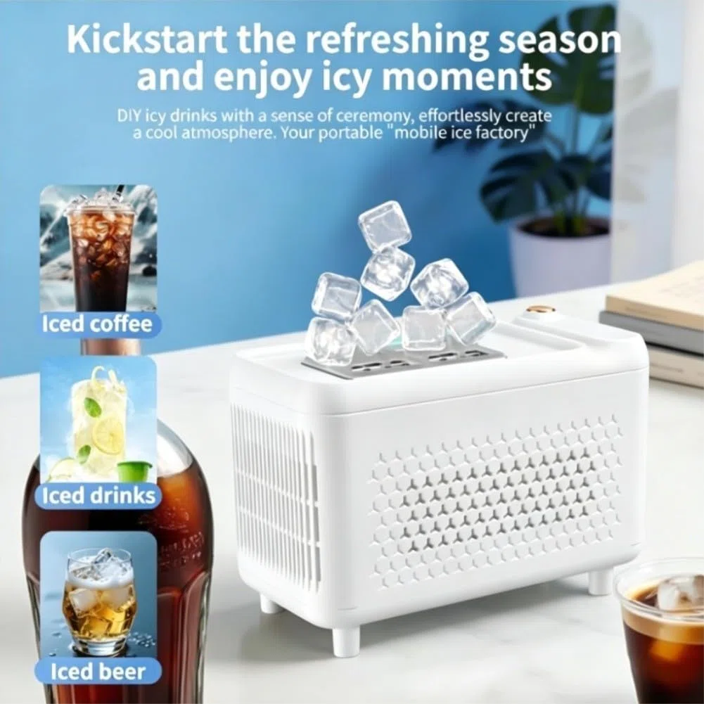 Máquina de hielo portátil de 12 V para uso en vehículos de camping y oficina con para congelación rápida y diseño ligero, hogar y cocina (blanco 8)